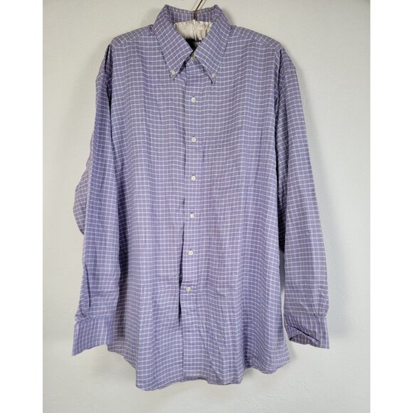 Brooks Brothers Mens Purple Checkered Button Down Sport Shirt Large All Cotton - Picture 1 of 8